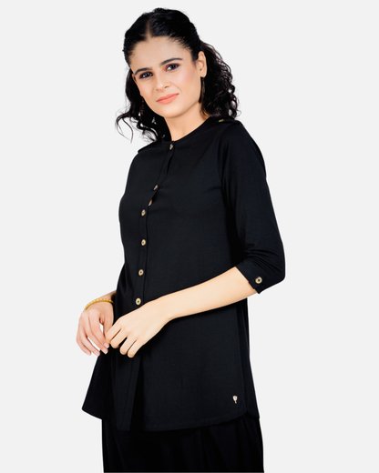 Black Long Round Neck Kurta Top