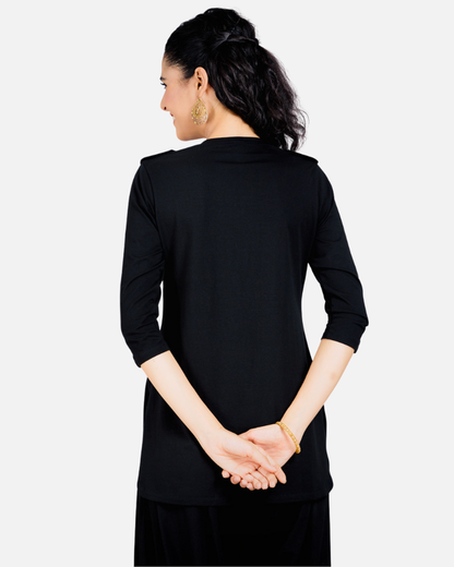 Black Long Round Neck Kurta Top