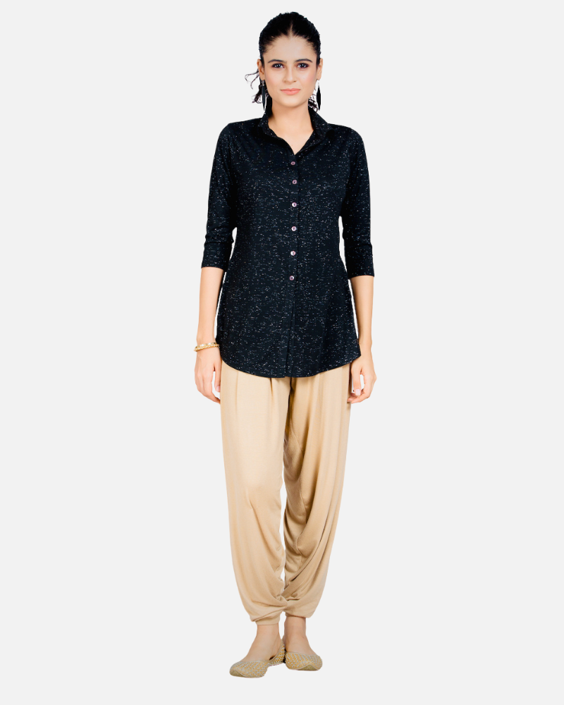 Black Sheen Stretch Long Shirt