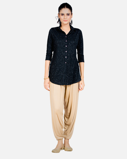 Black Sheen Stretch Long Shirt
