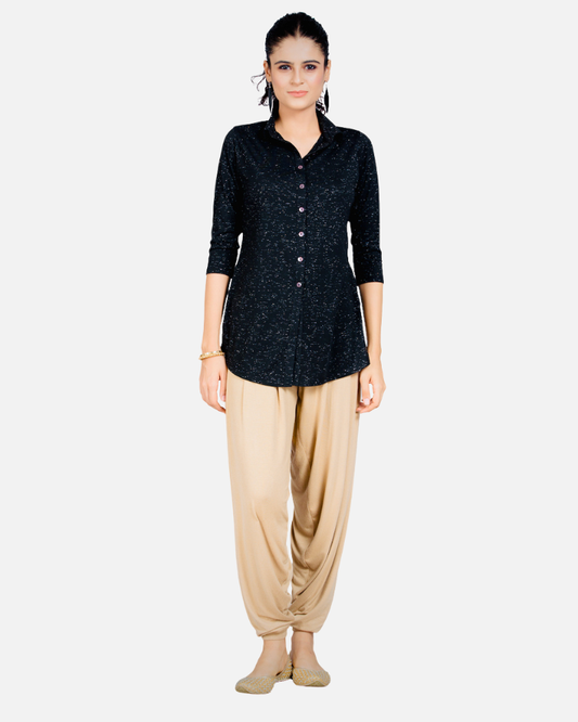 Black Sheen Stretch Long Shirt