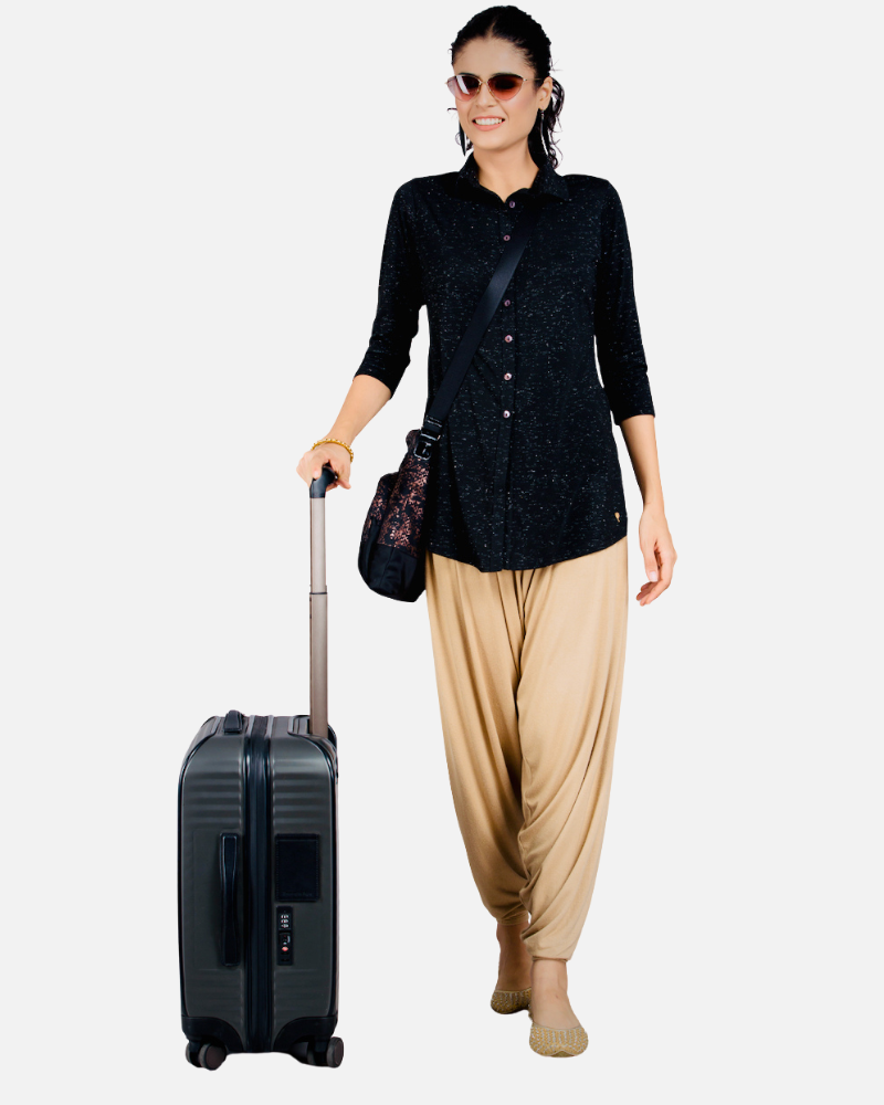 Black Sheen Stretch Long Shirt