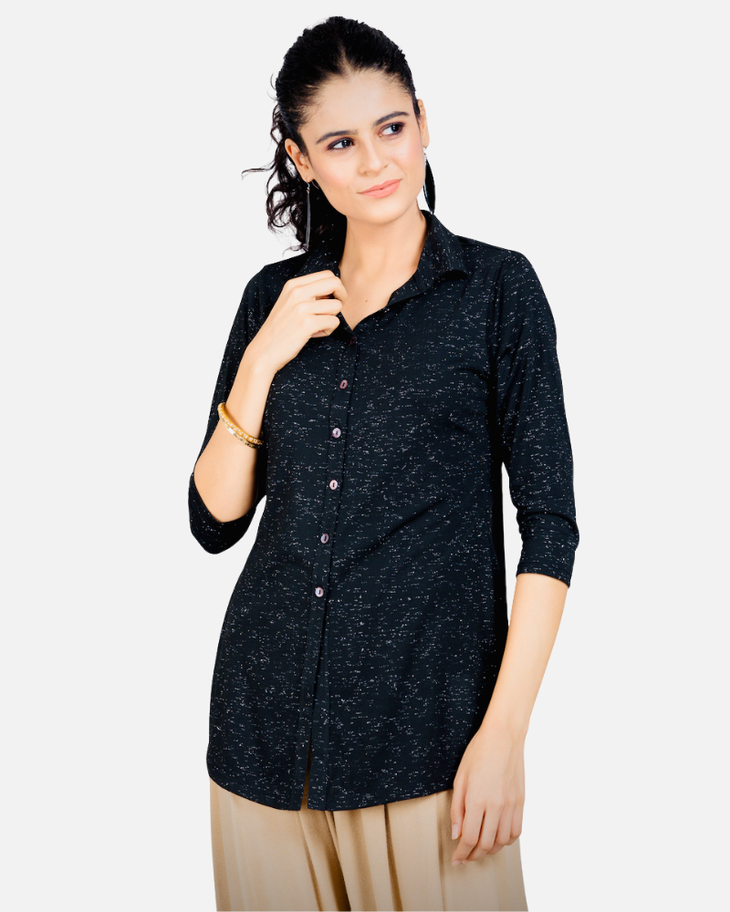 Black Sheen Stretch Long Shirt