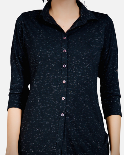 Black Sheen Stretch Long Shirt