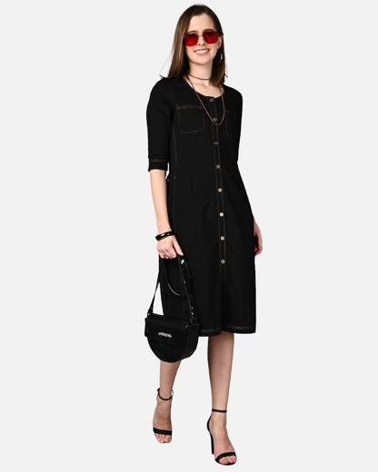 Black Stretch Round Neck Dress