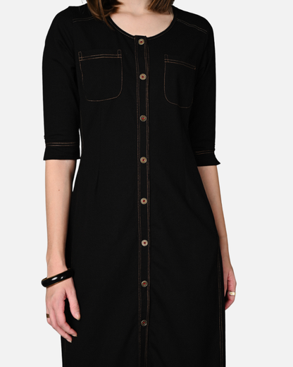 Black Stretch Round Neck Dress