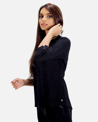 Black Stretch Top with Rhinestone