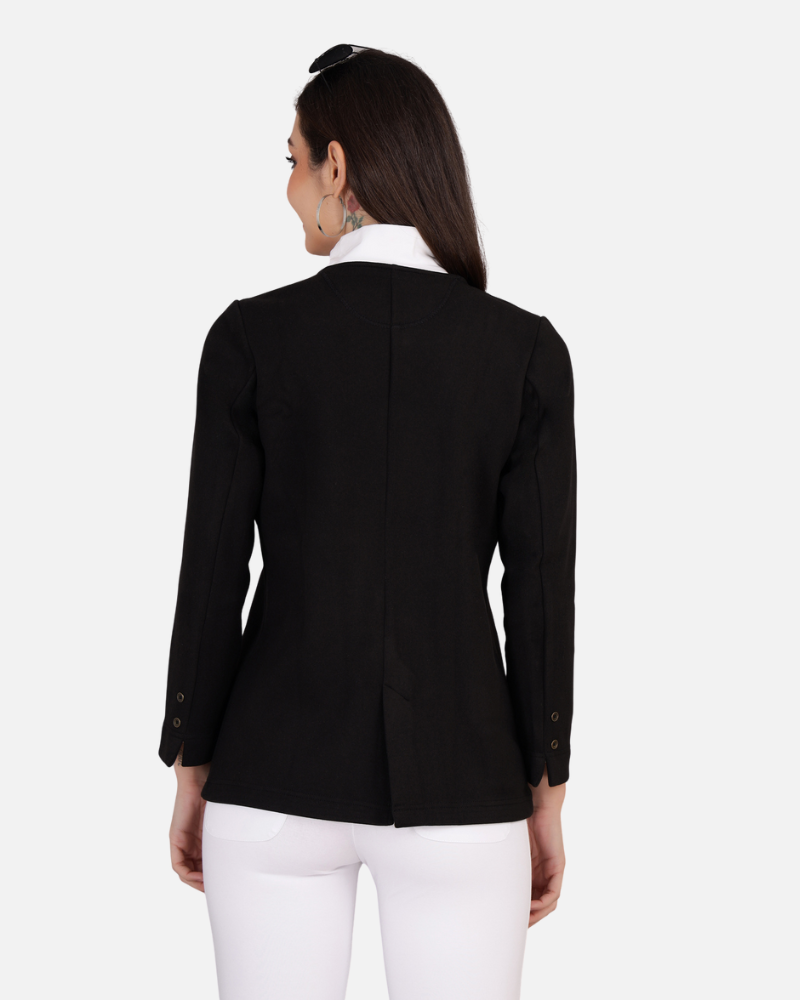 Black Stretch Velvet Round Collar Open Jacket