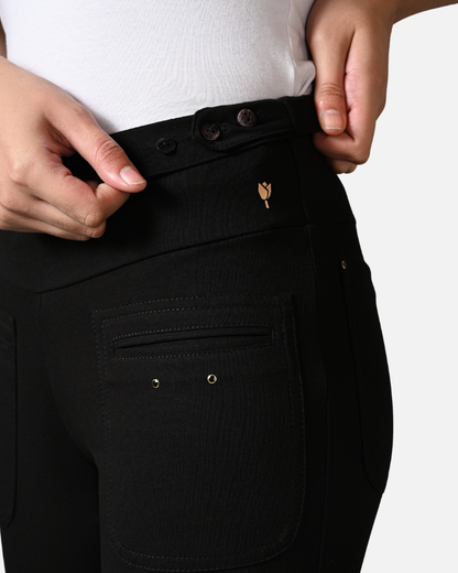 Black Superior Cotton Stretch Gentle Bootcut Pants