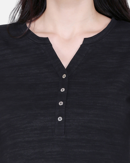 Black Texture V Neck Stretch Top