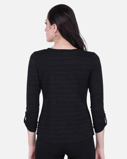 Black Texture V Neck Stretch Top