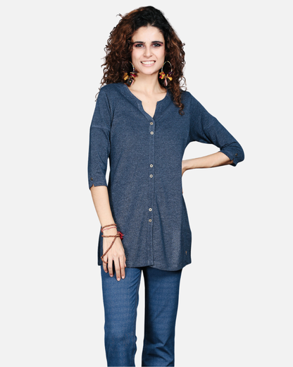 Blue Dual-Tone Long Stretch Shirt
