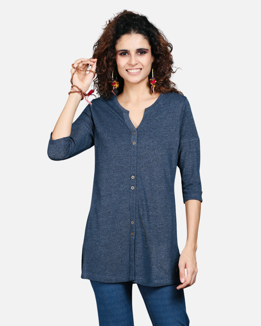 Blue Dual-Tone Long Stretch Shirt