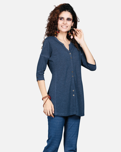 Blue Dual-Tone Long Stretch Shirt