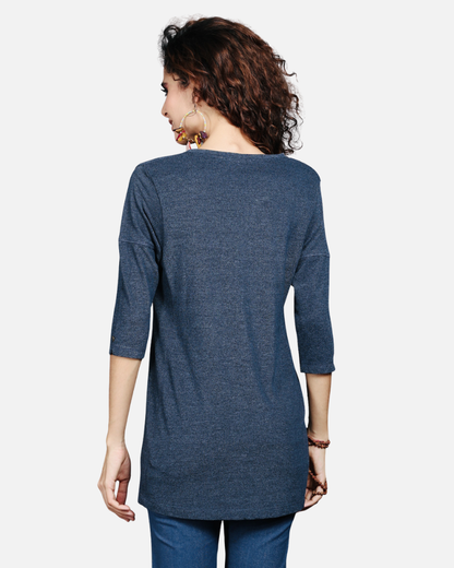 Blue Dual-Tone Long Stretch Shirt