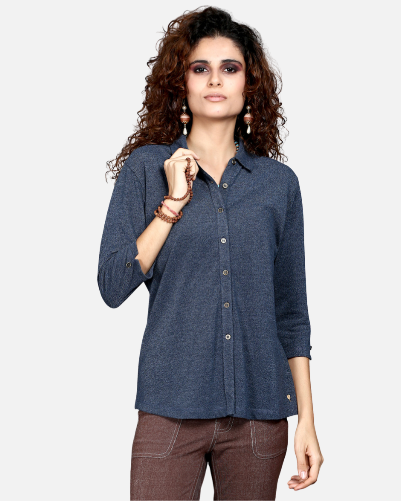 Blue Dual Tone Stretch Shirt
