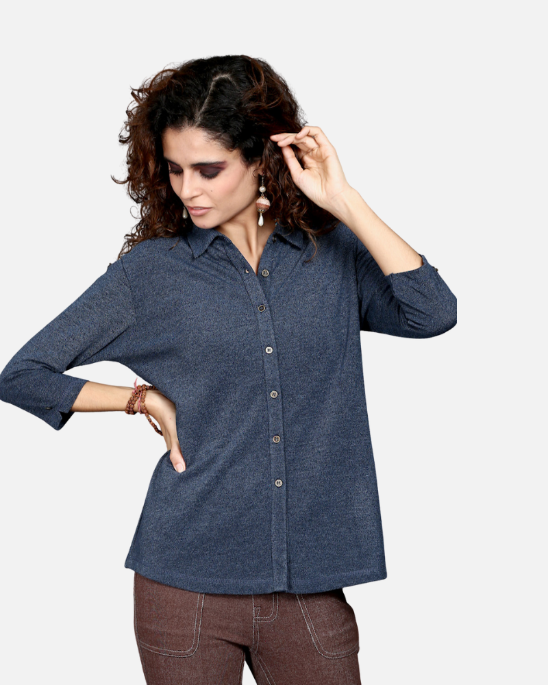 Blue Dual Tone Stretch Shirt