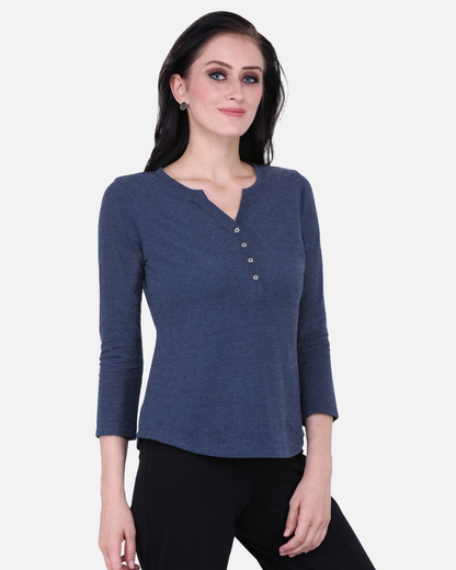 Blue Weave V Neck Stretch Top