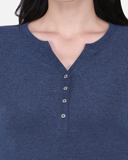 Blue Weave V Neck Stretch Top