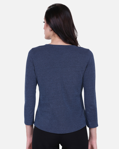 Blue Weave V Neck Stretch Top
