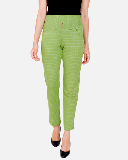 Bright Green Urban Checks Stretch Pants
