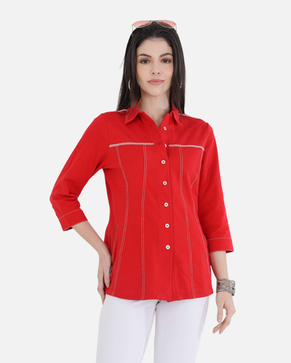 Classic Red Cotton Stretch Shirt Jacket