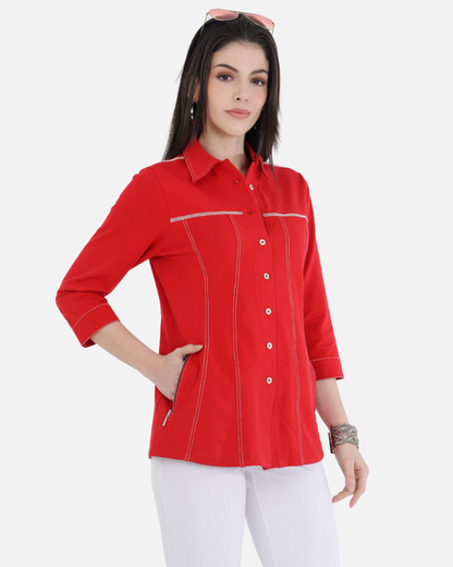 Classic Red Cotton Stretch Shirt Jacket