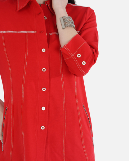 Classic Red Cotton Stretch Shirt Jacket