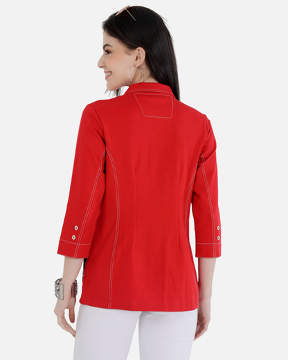 Classic Red Cotton Stretch Shirt Jacket