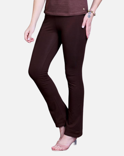 Coffee Brown Bootleg Stretch Pants with Zipped Side Pocket