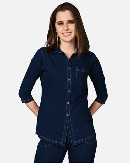 Denim Indigo Cotton Stretch Shirt