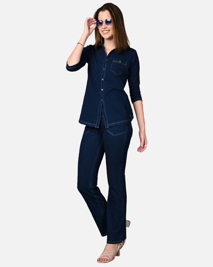 Denim Indigo Cotton Stretch Shirt