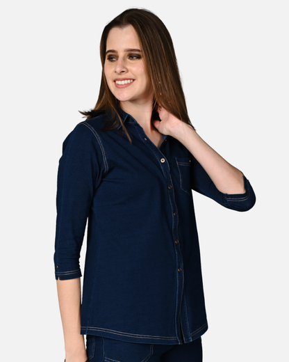 Denim Indigo Cotton Stretch Shirt