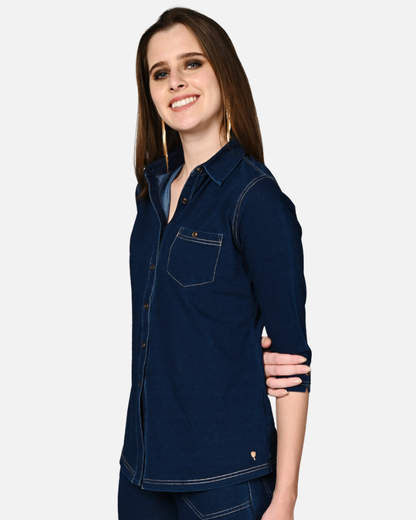 Denim Indigo Cotton Stretch Shirt