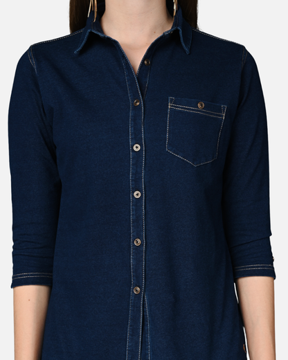 Denim Indigo Cotton Stretch Shirt