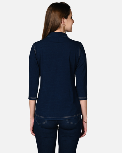 Denim Indigo Cotton Stretch Shirt