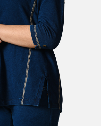 Denim Indigo Stretch Side Yoke Top