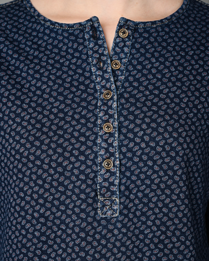 Denim Stretch Paisley Printed Long Top