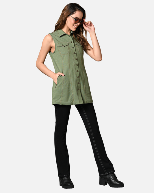 Double Stitch Black Cotton Stretch Pants