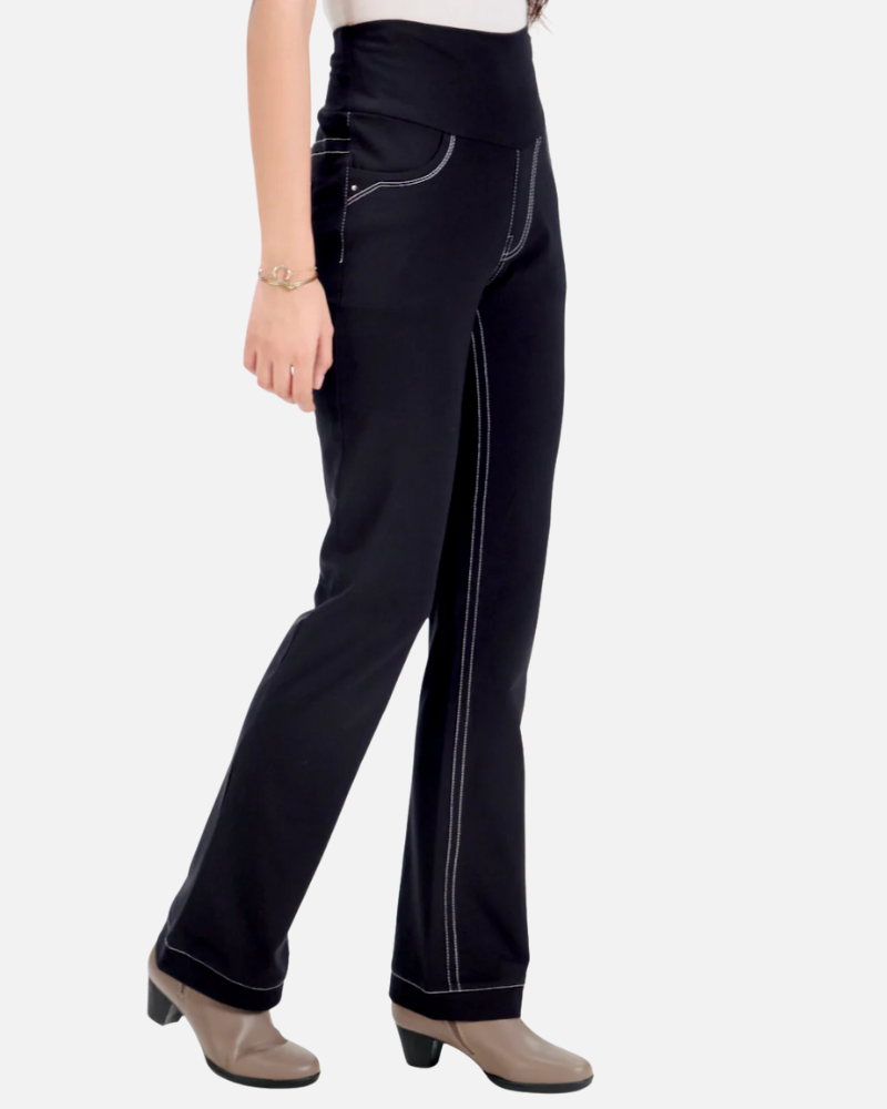 Double Stitch Black Cotton Stretch Pants