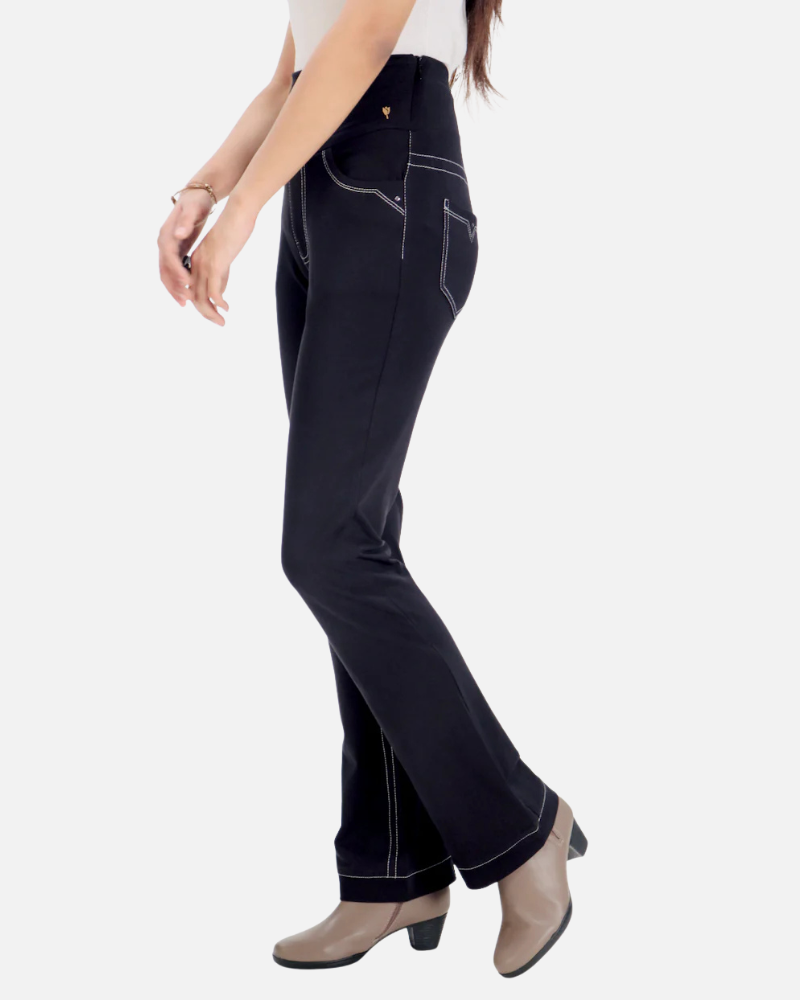 Double Stitch Black Cotton Stretch Pants