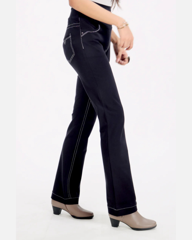 Double Stitch Black Cotton Stretch Pants