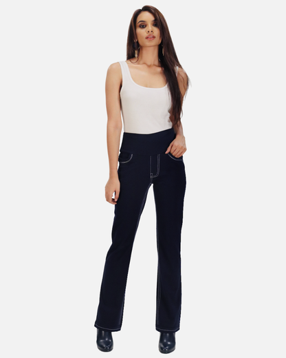 Double Stitch Solid Navy Cotton Stretch Pants