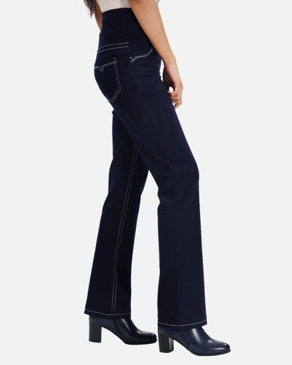 Double Stitch Solid Navy Cotton Stretch Pants