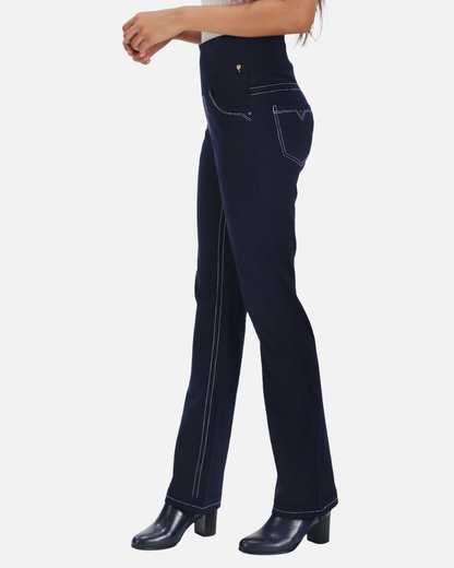 Double Stitch Solid Navy Cotton Stretch Pants