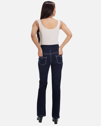 Double Stitch Solid Navy Cotton Stretch Pants