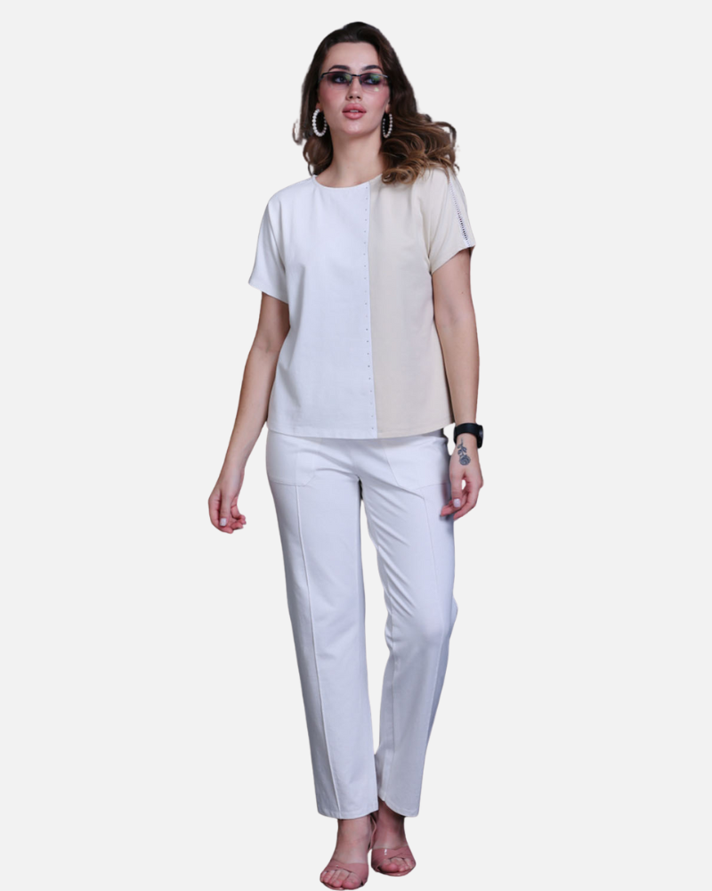 Fawn & White Cotton Stretch Dolman Sleeve Top