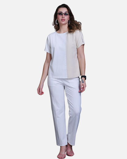Fawn & White Cotton Stretch Dolman Sleeve Top
