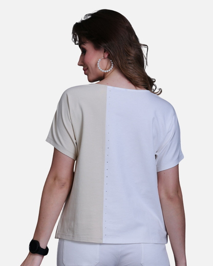 Fawn & White Cotton Stretch Dolman Sleeve Top