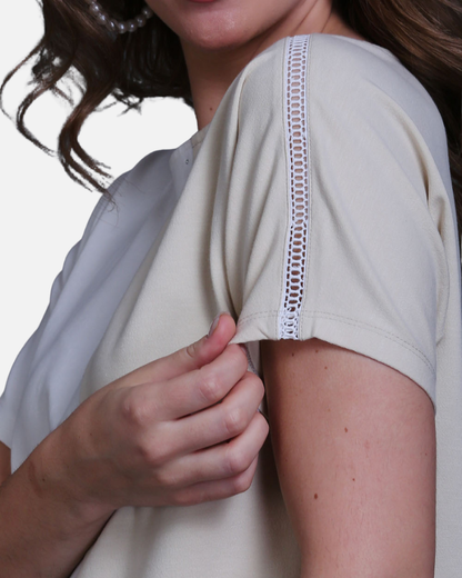 Fawn & White Cotton Stretch Dolman Sleeve Top